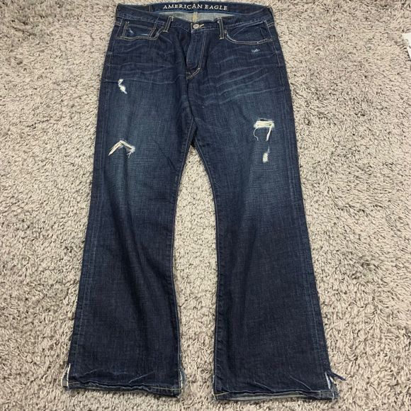 American Eagle Jeans Mens 36x32 Blue Dark Wash Denim Low Rise Boot Cut - Picture 1 of 12